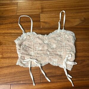 Bittersweet White Butterfly Lace Crop Top Smocked Ruffle Cami S renn fest